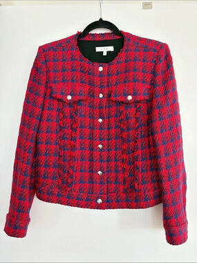 IRO Red & Blue Tweed Jacket Size 40
